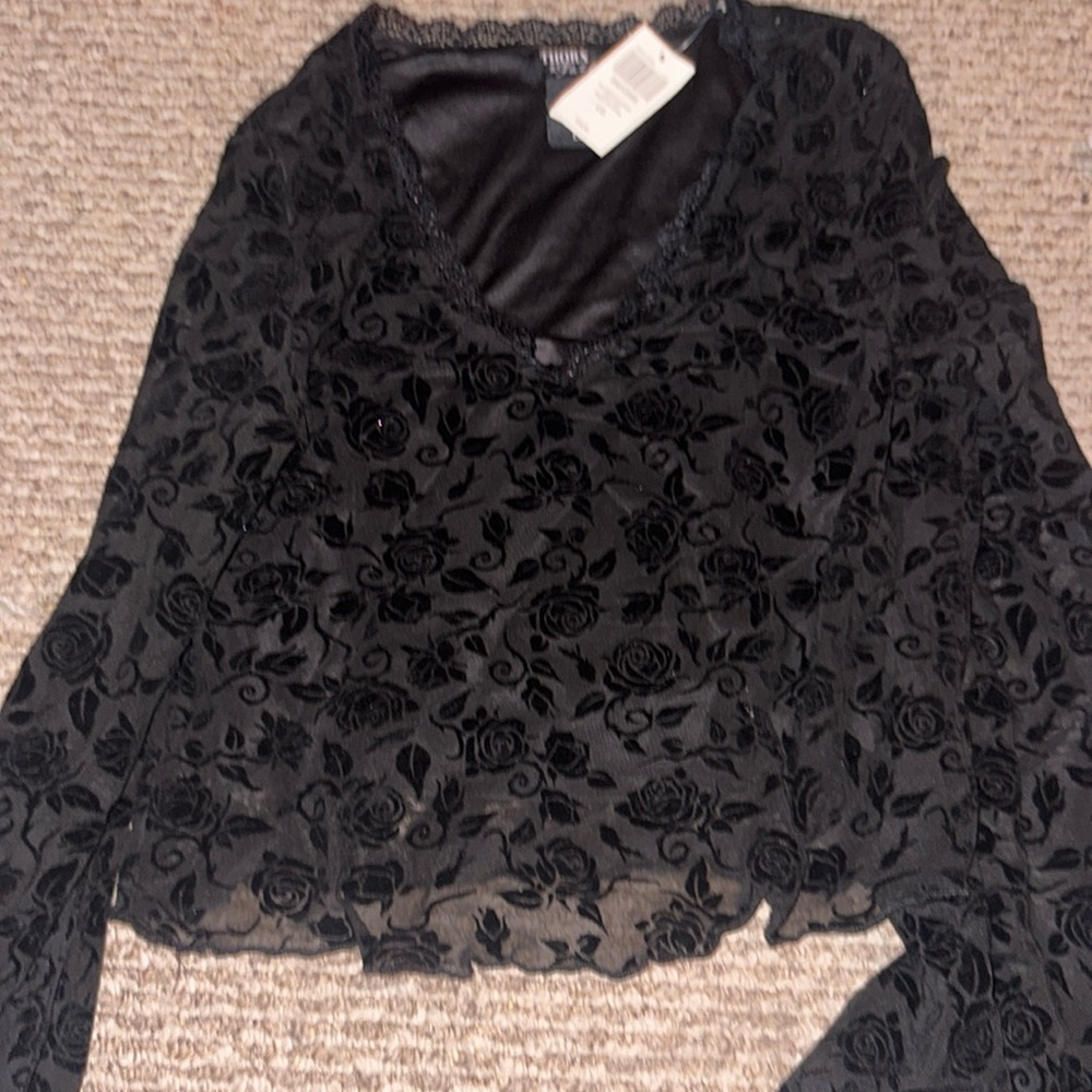 Black Flocked Bell Top Size L